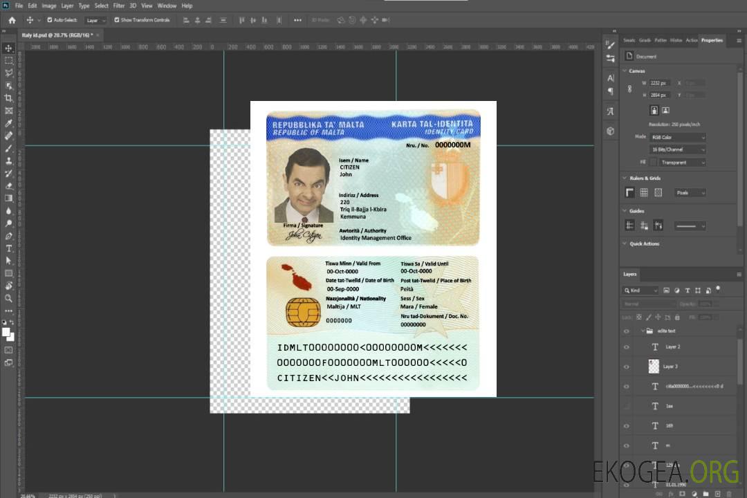 Carte d'identité de Malte template Carte d'identité de Malte template